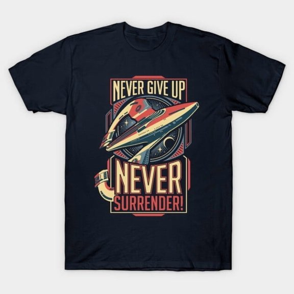 Never Surrender! Funny Inspirational Quote Graphic, H3658 T-Shirt, for Men and Women, Up to Size 5XL