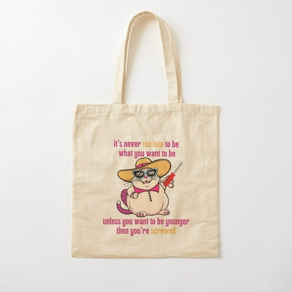 Never Too Late Canvas Tote Bags, Reusable Shopping Bag
