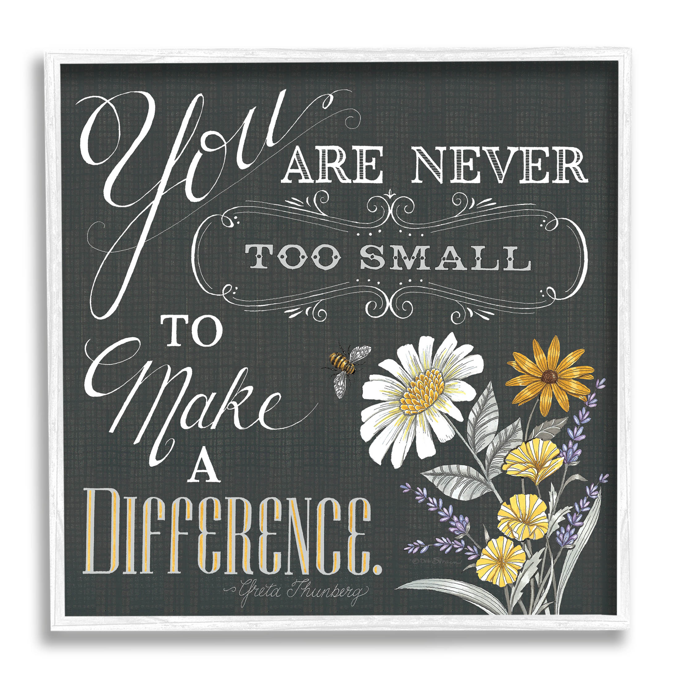 Never Too Small Make A Difference Florals Botanical & Floral Graphic Art White Framed Art Print Wall Art