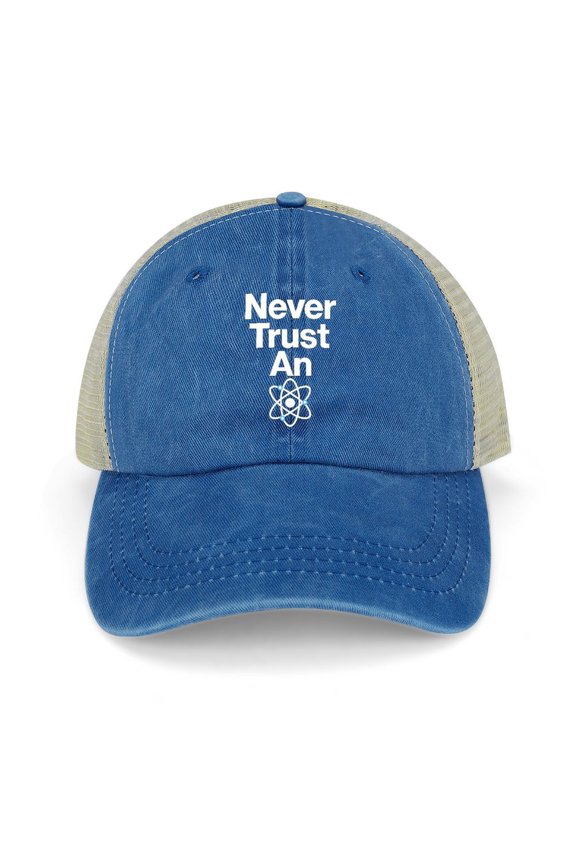 Never Trust An Atom Dark Blue Baseball Cap for Men Women, Adjustable Snapback Hats Trucker Hat
