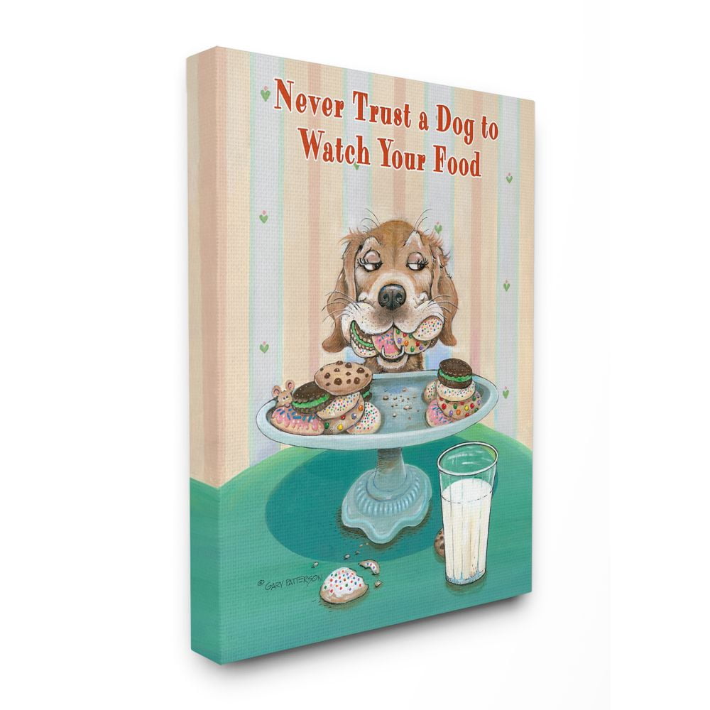 Never Trust Funny Cartoon Pet Dog Design Super Oversized Stretched Canvas Wall Art by Gary Patterson