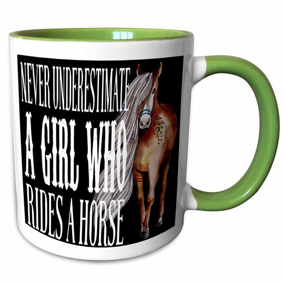 3drose, Never Underestimate a Girl Who Rides a Horse, 15oz Two-tone Green Mug