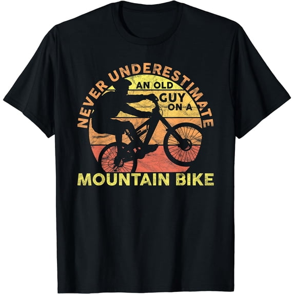 Never Underestimate An Old Guy On A Mountain Bike Cycling T-Shirt Black Medium
