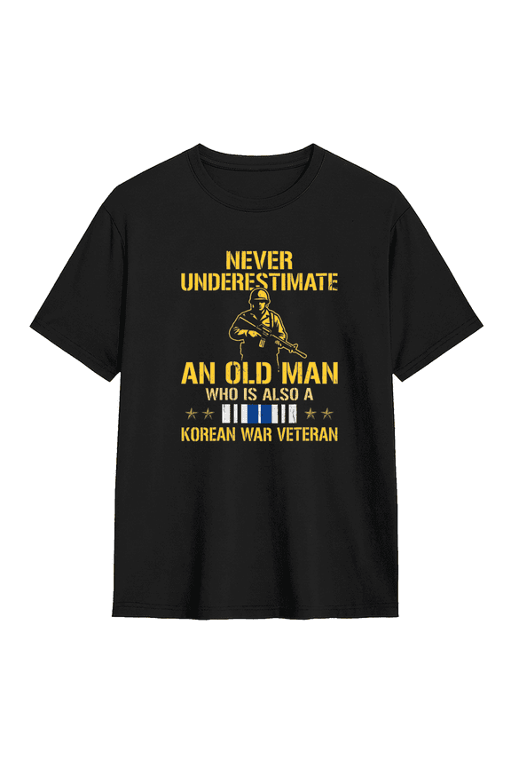 Never Underestimate An Old Man Korean War Veteran Cool Graphic Tee for Men, Witty Veteran Cotton Short Sleeves T-Shirt