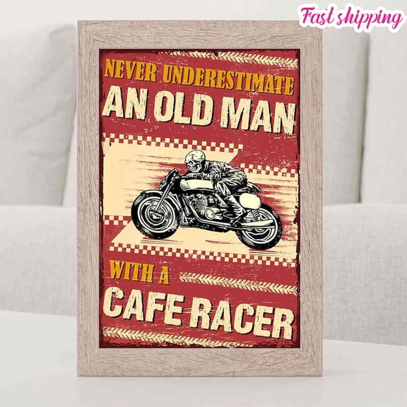 Never Underestimate An Old Man With A Cafe Racer Skull poster Prints Poster Wall Art Vertical 16 x 24 Inch Poster