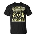 thumbnail image 1 of Never Underestimate Caleb Personalized Name Unisex TShirt, 1 of 6