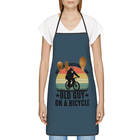 Never Underestimate an Old Guy on a Bicycle Apron, Inspirational Gifts for Men Women, Funny Apron, Chef Bib with Pockets, Waterproof Work Apron for BBQ Kitchen Crafting Gardening