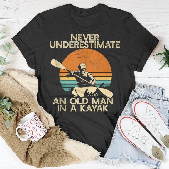 Never Underestimate an Old Man in a Kayak Kayaking Meme Graphic Cotton T-Shirt Unisex Adult Soft Short Sleeve Tee for Casual Everyday Wear, Size S, Color Black