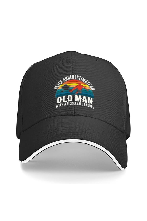 Never Underestimate An Old Man with A Pickleball Paddle Print Baseball Cap Adjustable Strap for Running Workouts and Outdoor Activities All Seasons,Adult One Size Fits All