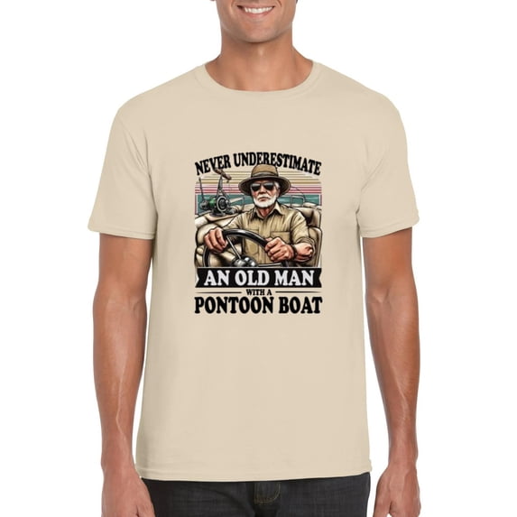 Never Underestimate Old Man Pontoon Boat Captain Retro Pontooning T-Shirt, for men & women, up to size 5XL