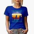 thumbnail image 1 of Never Underestimate a Girl with a Golf Club with a Woman Golf Player, Golfing or Golfer Themed Merch Gift, Royal Blue T-Shirt, X-Large, 1 of 5