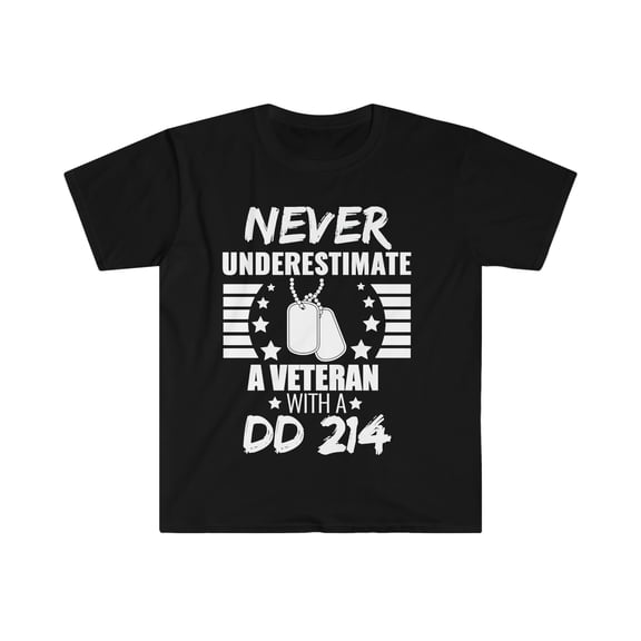 Never Underestimate a Veteran DD 214 Unisex T-shirt S-3XL Veteran's Day