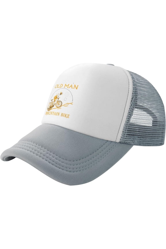 Never Underestimate an Old Man with A Mountain Bike Slogan Unisex Adult Adjustable Mesh Hats Baseball Hat Trucker Cap for Men Women Gray