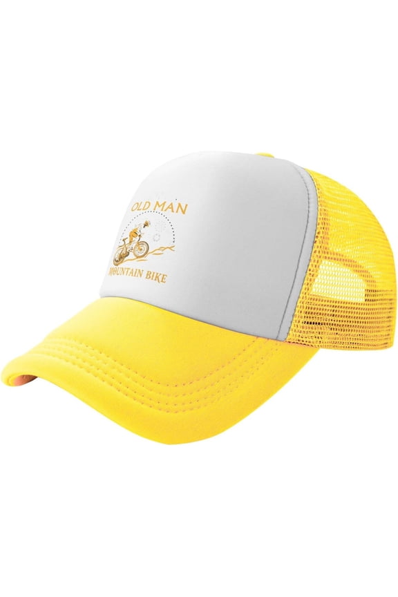 Never Underestimate an Old Man with A Mountain Bike Slogan Unisex Adult Adjustable Mesh Hats Baseball Hat Trucker Cap for Men Women Yellow