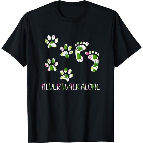 Never Walk a Alone Paw Dog Flower Leaf Animal Lover Softstyle Unisex T-Shirt,Black Color,Size YM