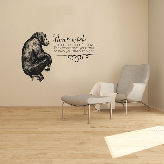 Never Work Monkey Motivation Quote Animal Animals Life Quotes Wall Sticker Art Decal for Girls Boys Room Bedroom Nursery House Fun Home Decors Stickers Wall Arts Vinyl Decoration Size (8x10 inch)