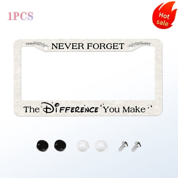 Never forget，The difference you make License Plate Frame, Aluminium Rust-Proof Auto Parts Motivational Quotes, Positive Affirmation Car Tag Decoration Size 12x6 Inches for Men Women Youth