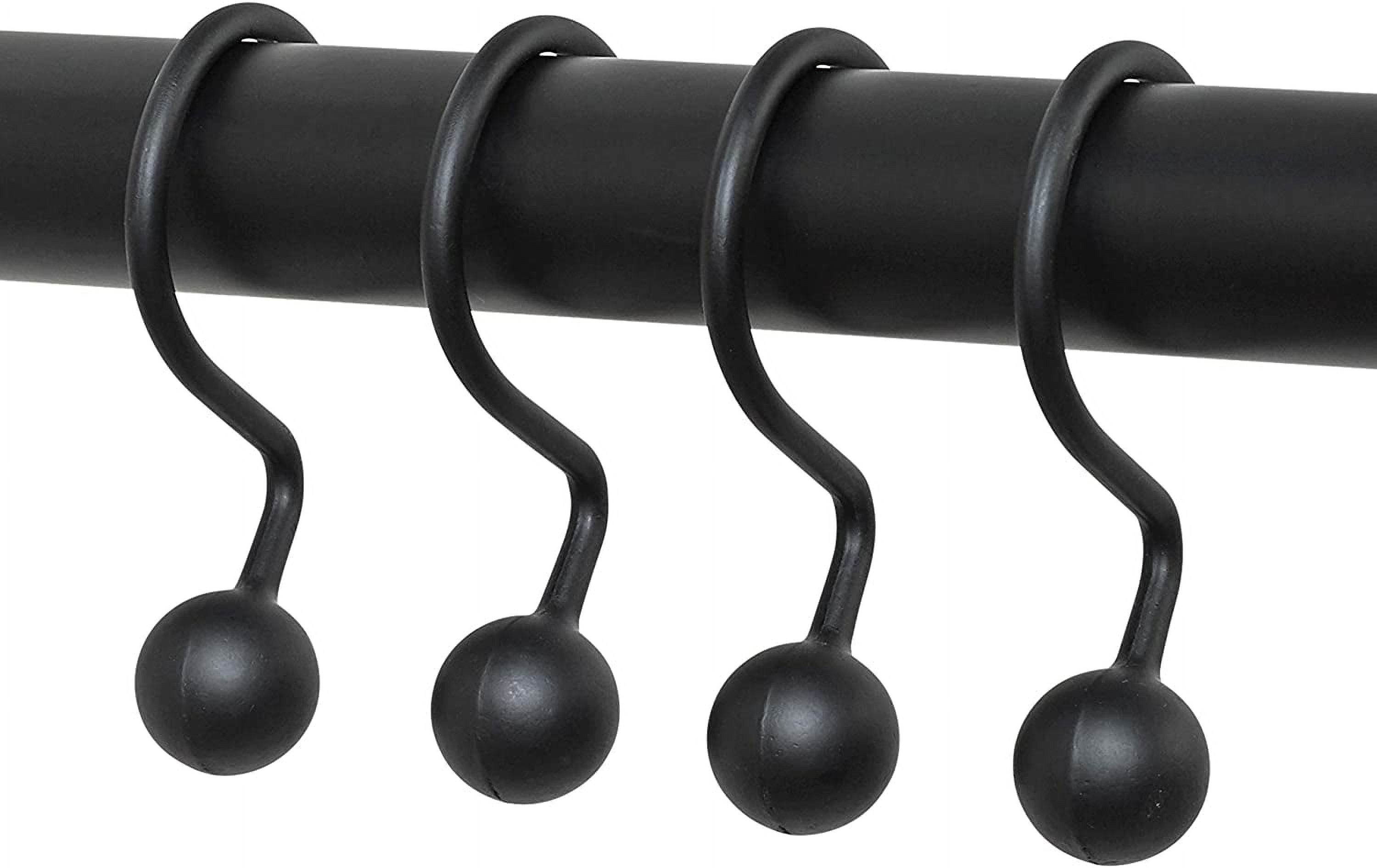 NeverRust Rustproof Aluminum Shower Curtain Hooks, Durable Smooth-Glide Rings for Curtain, Elegant Corrosion-Resistant Rings, Set of 12, Matte Black