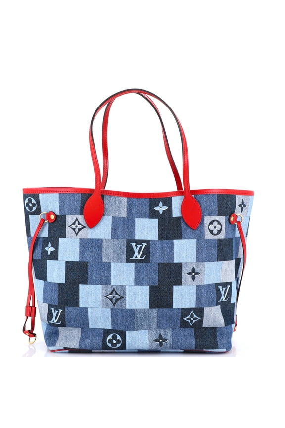 Neverfull Tote Damier and Monogram Patchwork Denim MM By Rebag