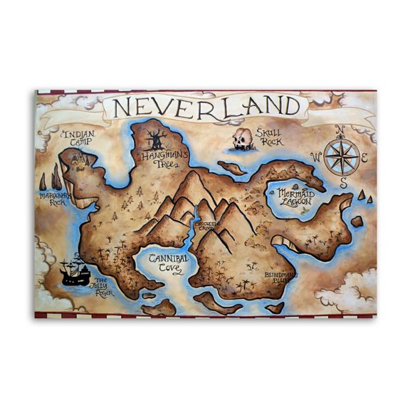 Neverland Map California Map Wall Art Picture Painting Poster Canvas Print Posters Artworks Bedroom Living Room Decor 24x36inch(60x90cm)