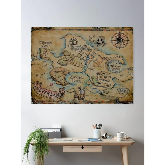 Neverland Map Vintage Poster Wall Art, Modern Wall Decor For Living Room Bedroom, 16x24 UNFRAMED