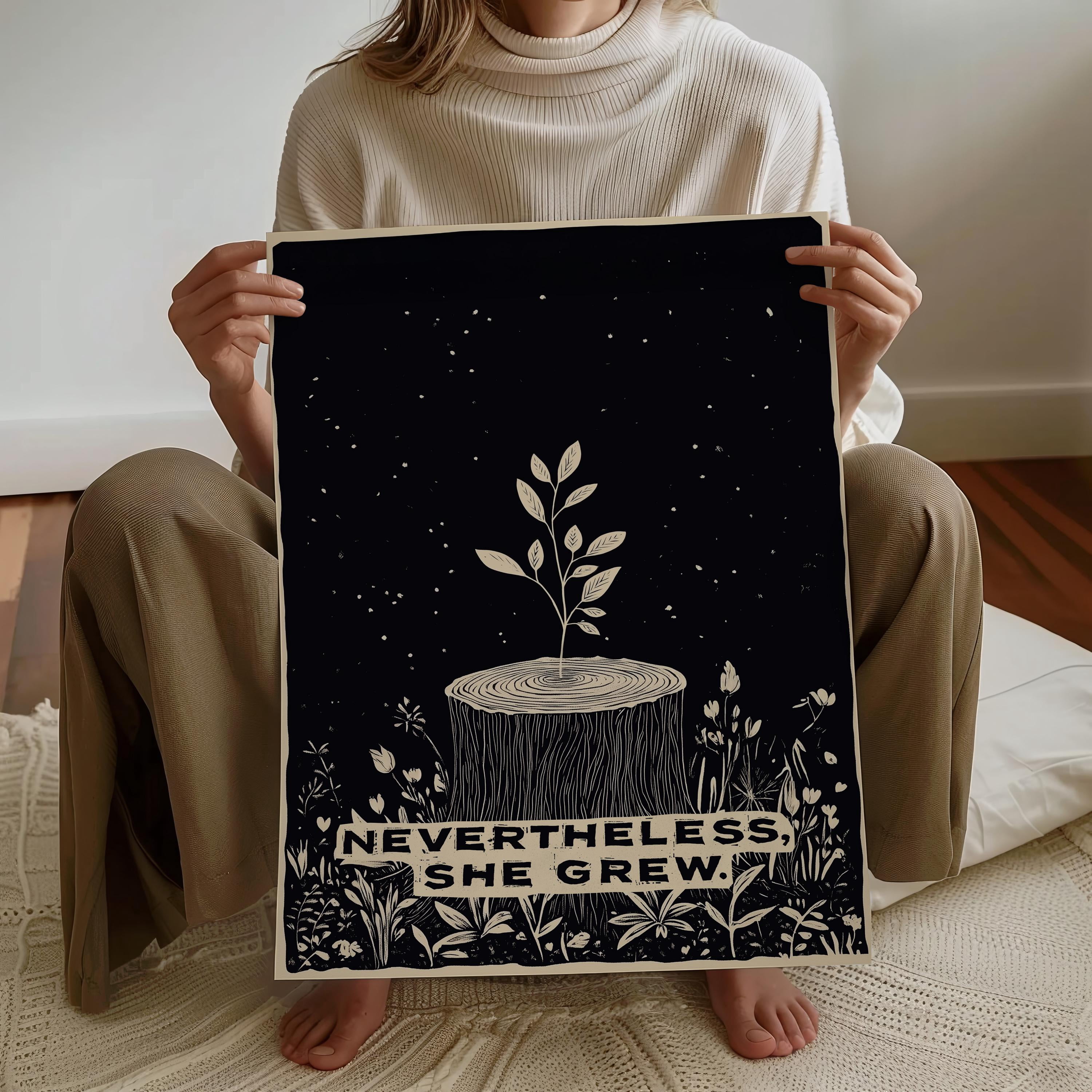 Nevertheless She Grew Art Print, Feminist Botanical Wall Decor, Growth ...