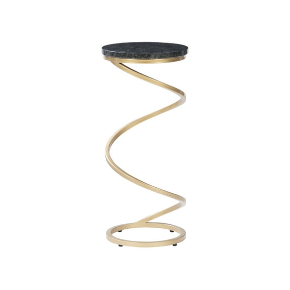 Powell Nevin Modern Spiral Base Round Drink Table, Gold/Black Granite