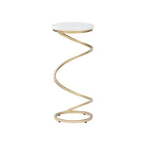 Nevin Modern Round Spiral Base Drink Table, Gold with White Marble Top