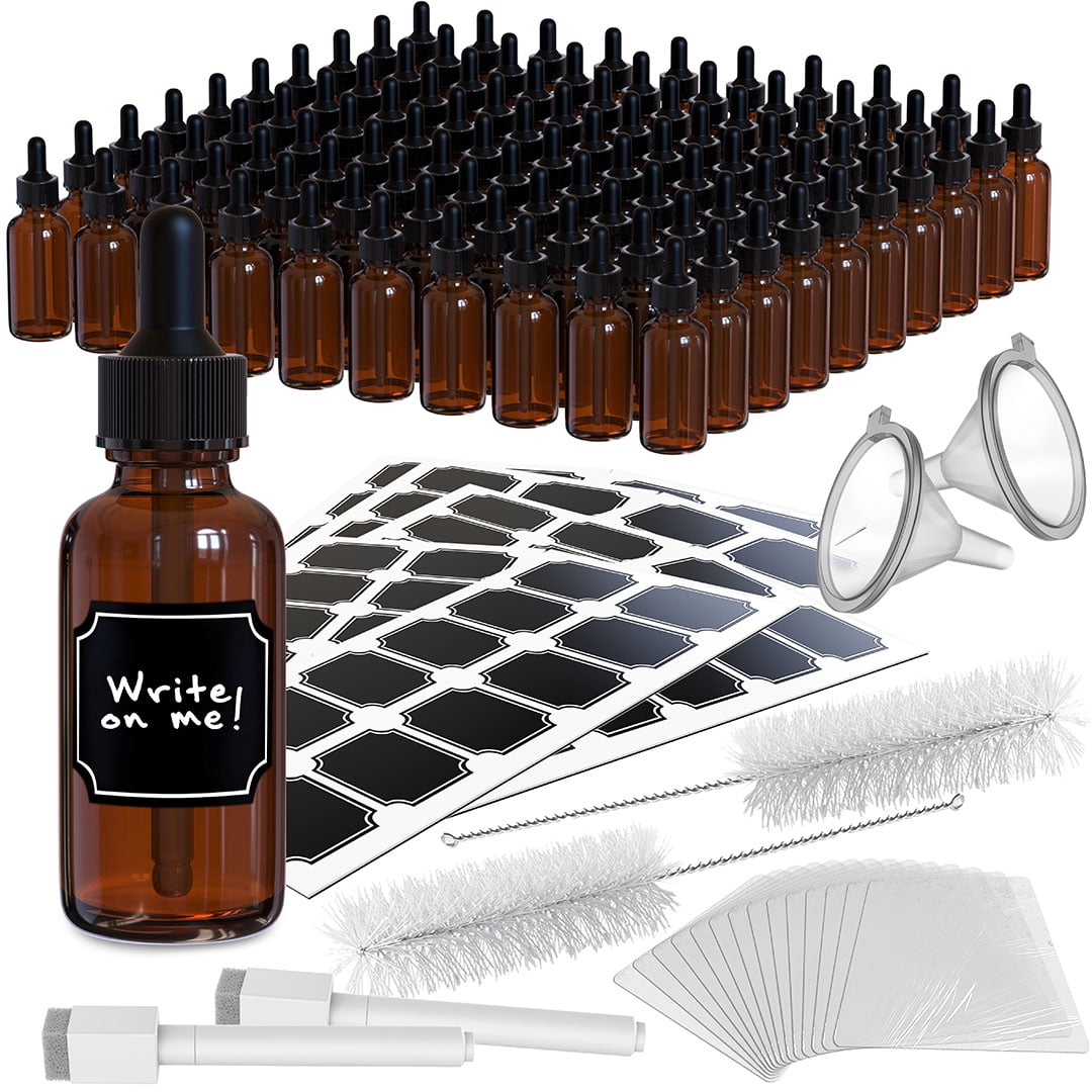 Nevlers 1 oz Amber Glass Dropper Bottle (Set of 100) | Includes Labels ...