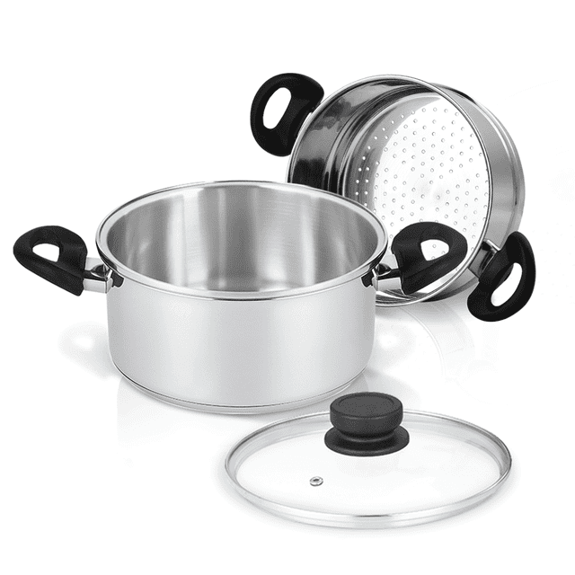 Nevlers Large 3 Qt. Stainless Steel Sauce & 2 Qt. Steamer Pot with ...
