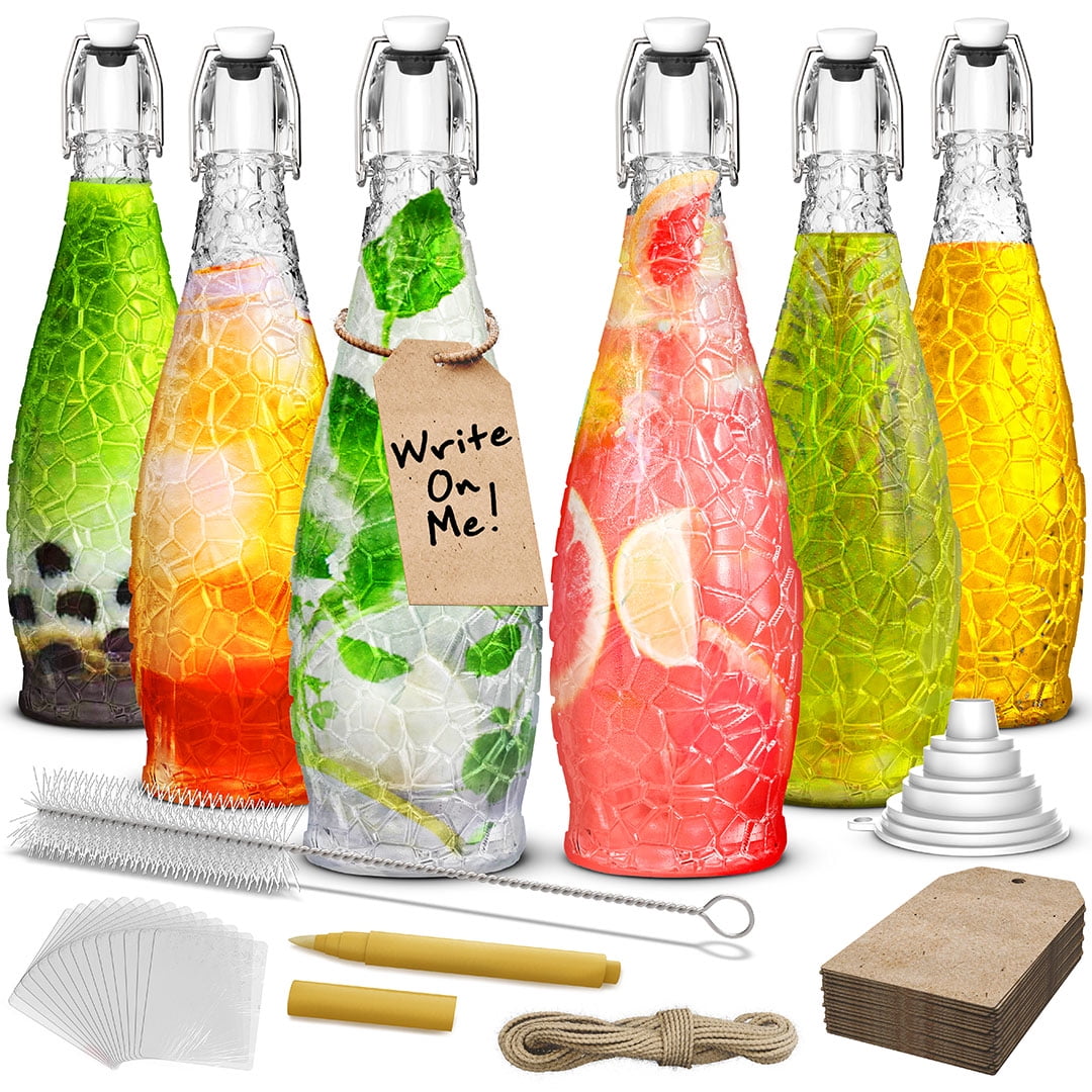 Nevlers 33 oz Textured Swing Top Bottles (Pack of 6) | Includes Funnel, Brush, Tags, Shrink Wrap and Marker