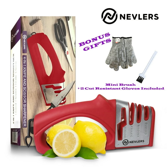 Nevlers 4-in-1 Red Knife Sharpener- Polishes & Repairs Most Knives