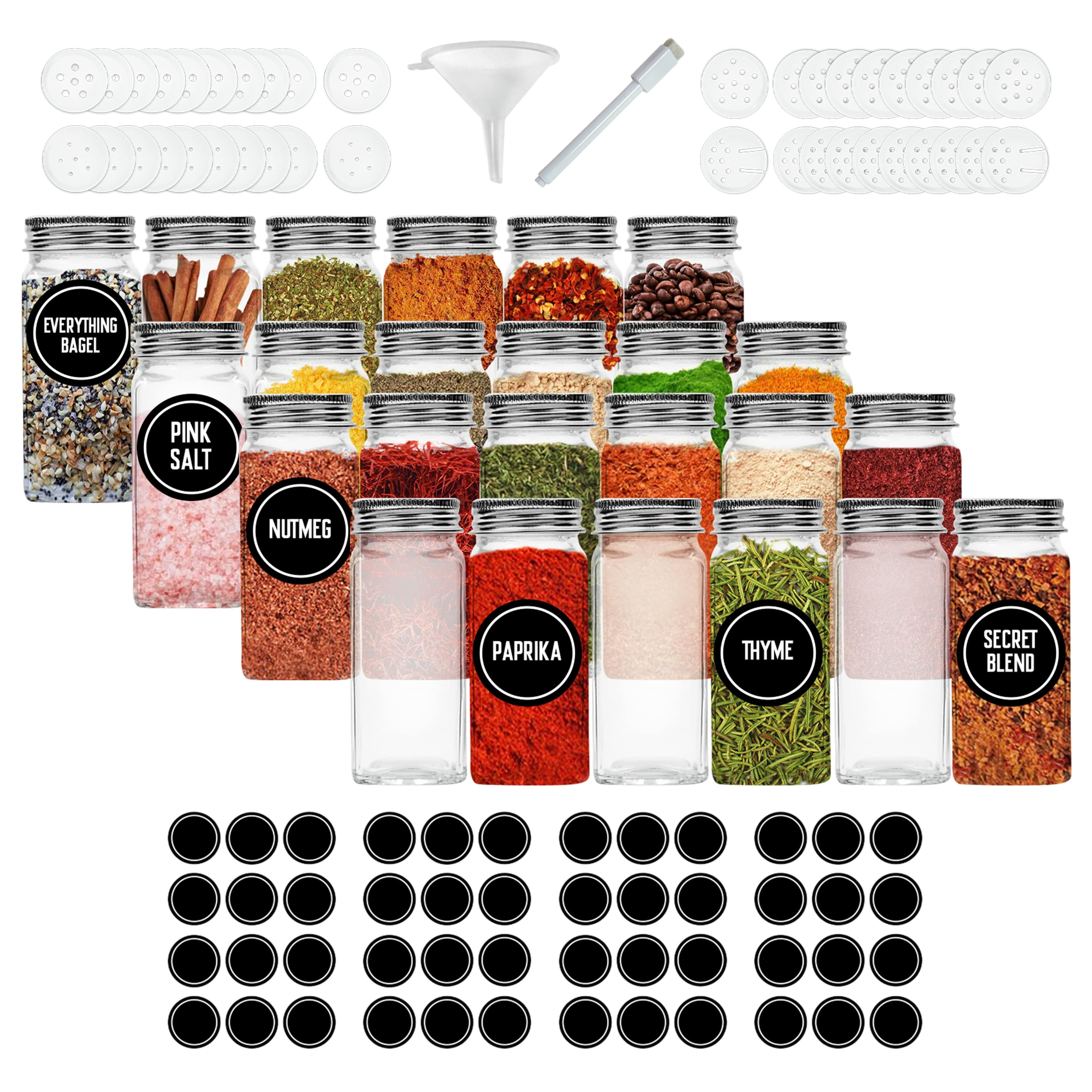 NEX 24 Glass Spice Jars/Bottles 4 OZ Empty Spice Container Set