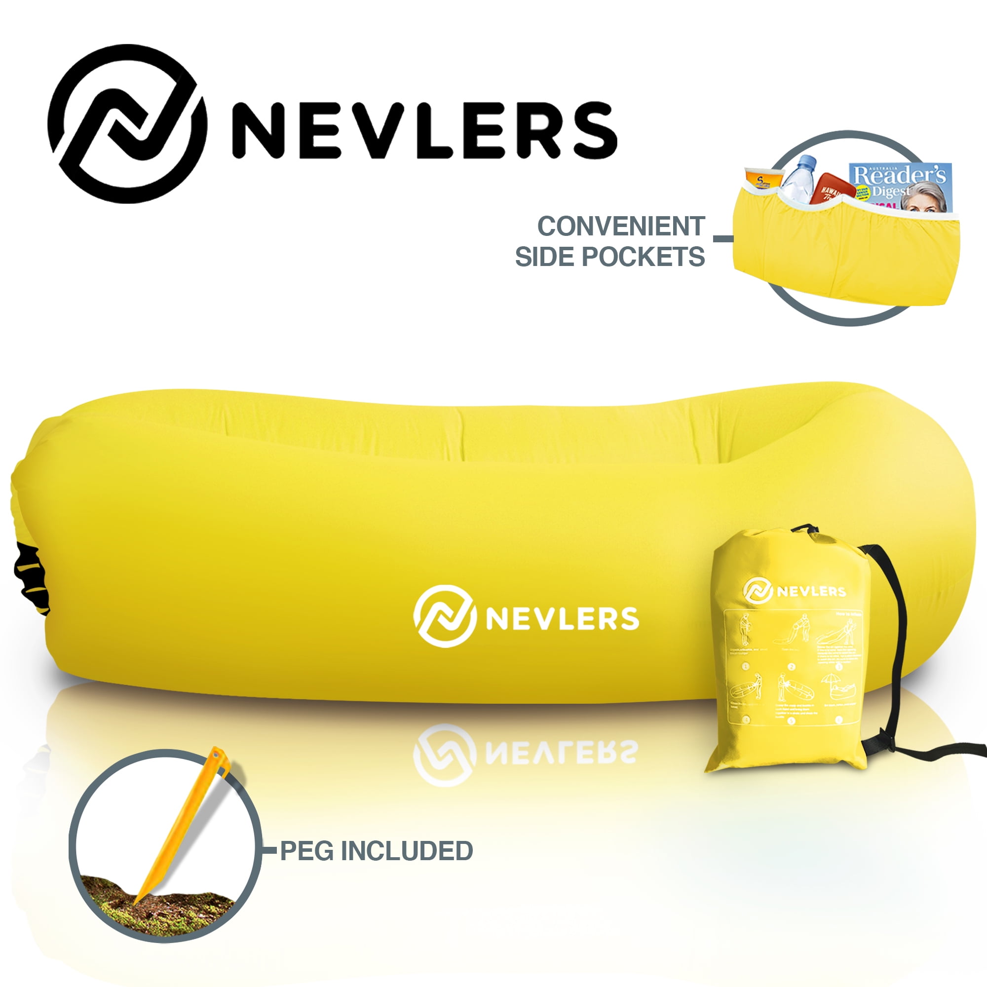 Nevlers Air Filled Inflatable Lounger in Yellow Portable & Waterproof