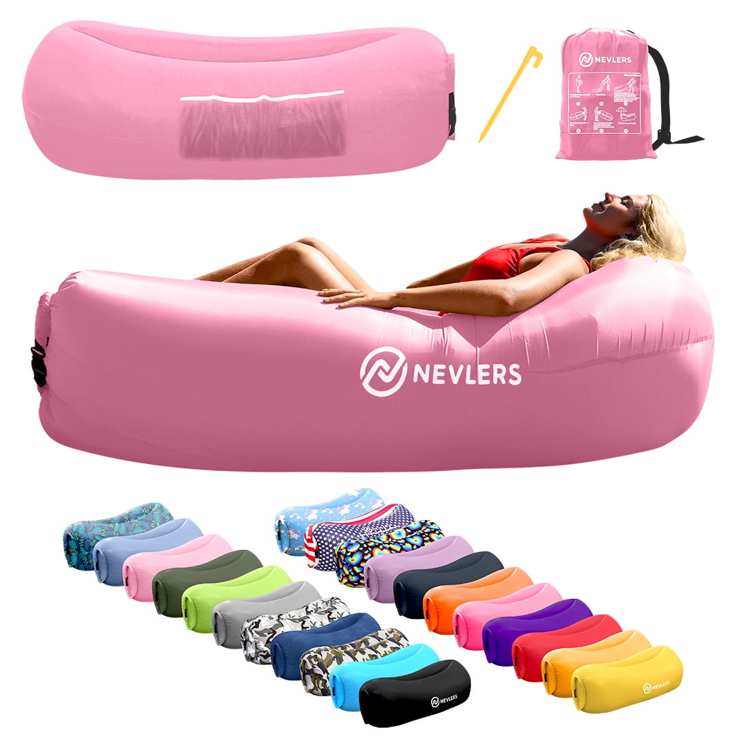 Nevlers Bubblegum Pink Inflatable Lounger with Travel Bag and Pockets ...