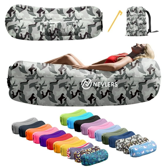 Nevlers Gray Camouflage Inflatable Lounger with Travel Bag and Pockets