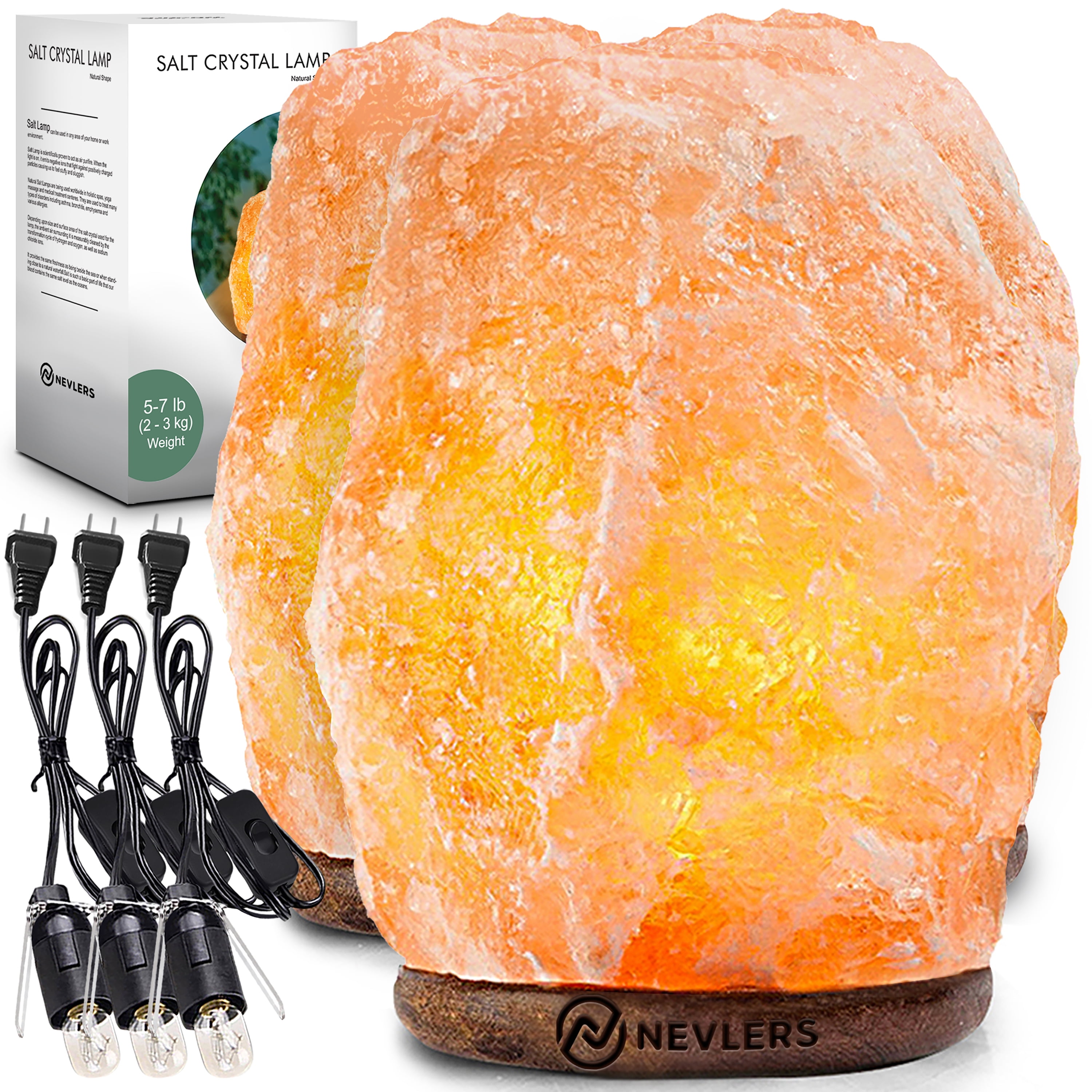 Nevlers Himalayan Crystal Rock Salt Lamps Elegant Wood Base