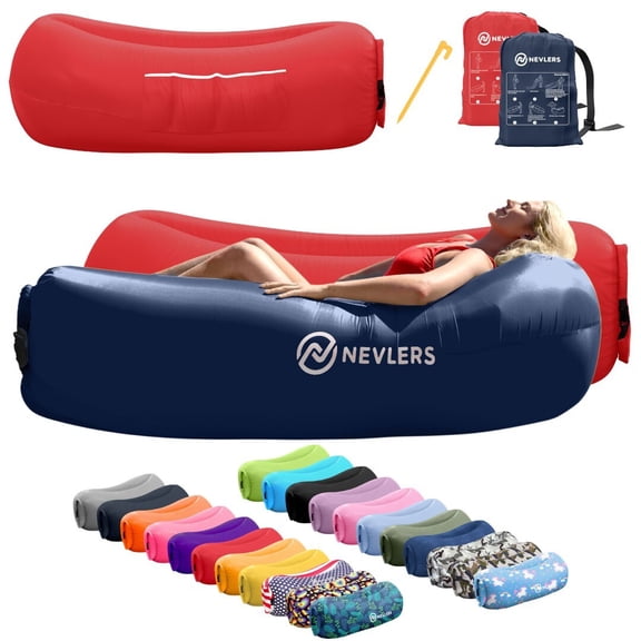 Nevlers Inflatable Navy and Red Blow Up Lounger Beach Chair Sofa With Travel Bag