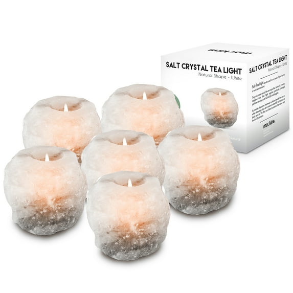 Nevlers Natural White Himalayan Salt Candle Holders | 6-Pack | Classic Design | Hand Chiseled | Tealights