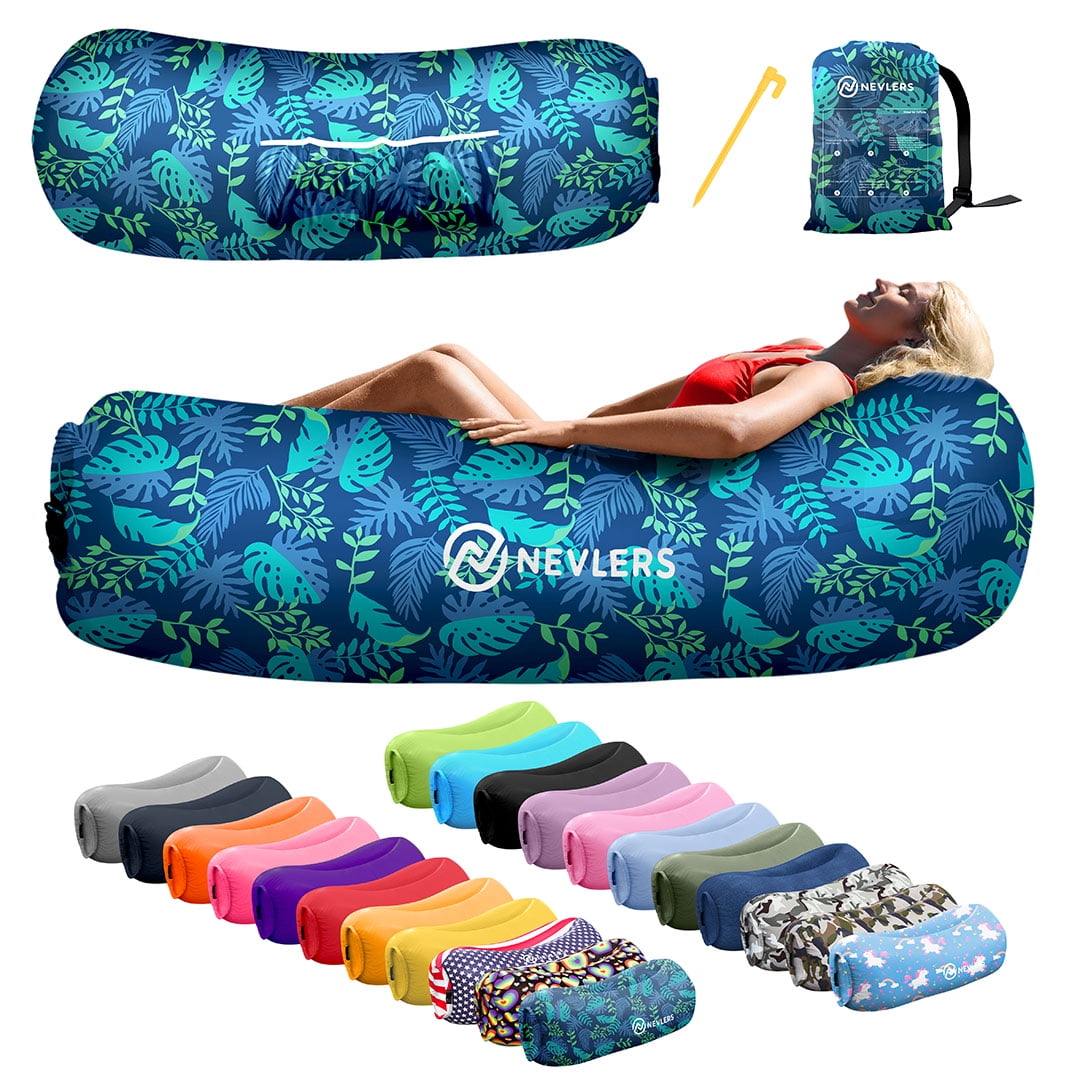 Leaves Inflatable Nevlers Navy Blue Leaf Inflatable Lounger with Travel Bag and Pockets ...