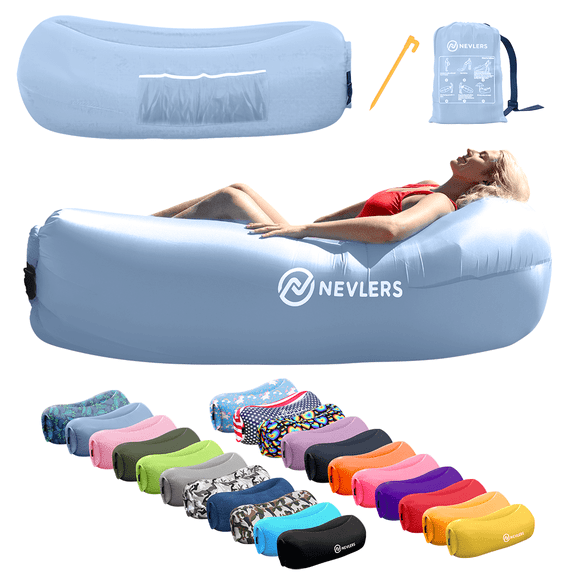 Nevlers Periwinkle Blue Inflatable Lounger with Travel Bag and Pockets