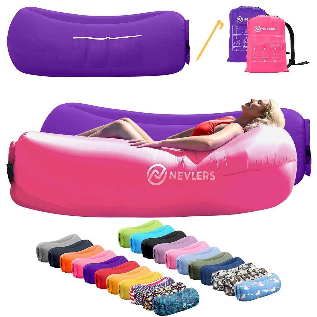 Nevlers Purple & Pink Inflatable Lounger (2 pack) with Travel Bag and Pockets