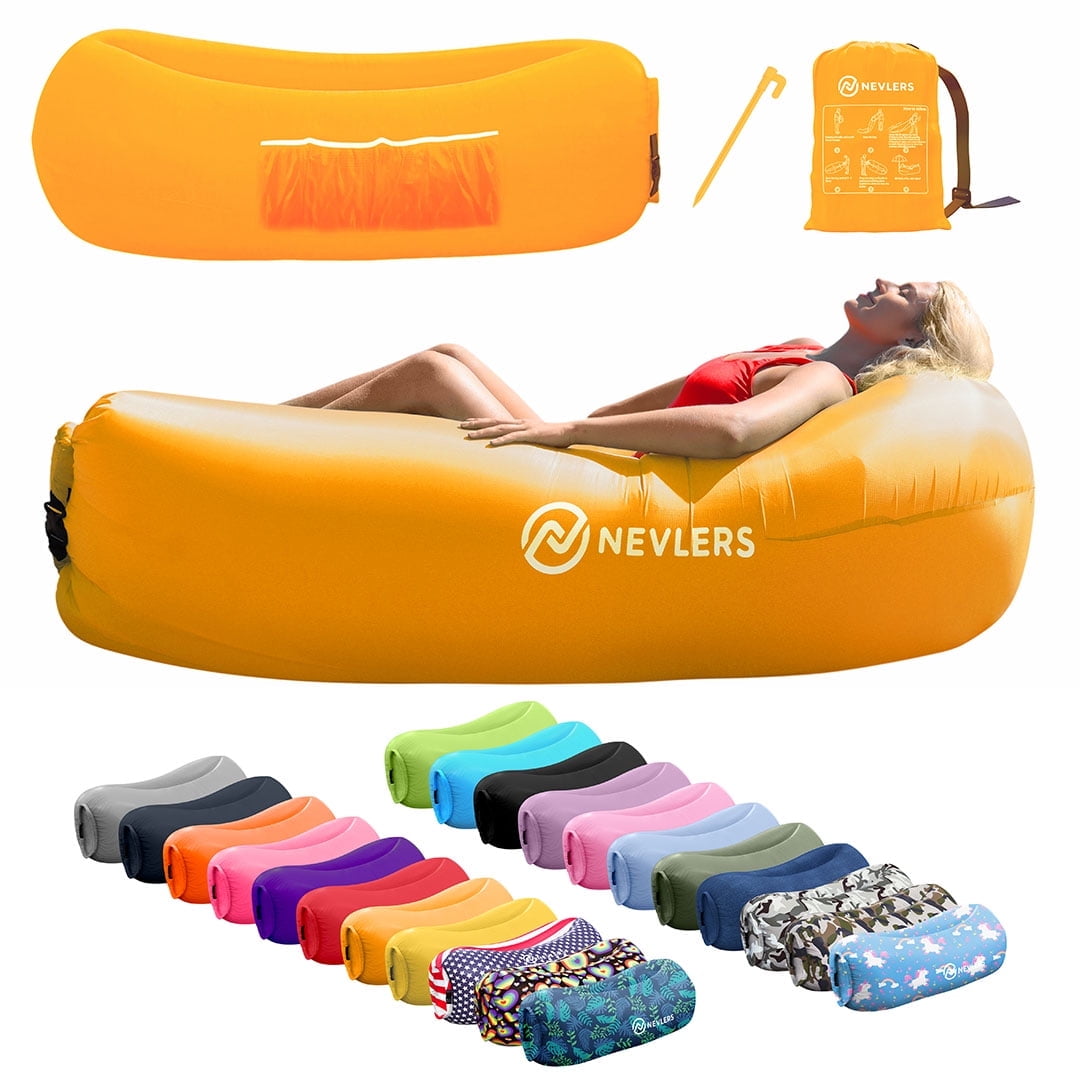 Yellow Inflatable Chairs Nevlers Inflatable Lounger Air Chair with Pockets and Travel Bag – ...