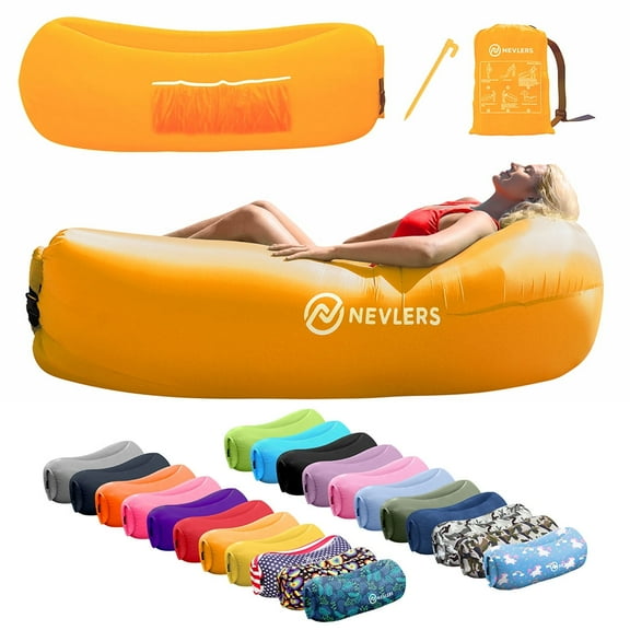 Nevlers Saffron Yellow Inflatable Lounger with Travel Bag and Pockets