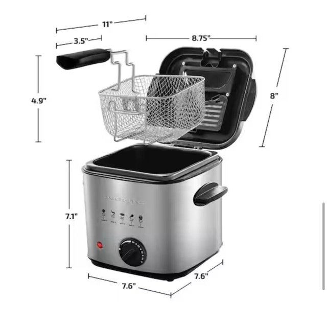 New 1.58 Qt Silver Small Electric Deep Fryer with Removable Frying