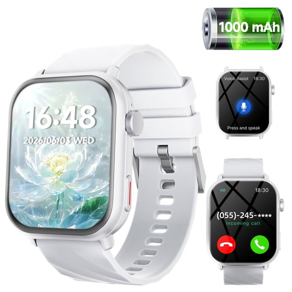 FITORA New 1.83"HD Screen Men Women Smart Watch 2026, with Bluetooth Call Answer Multi-Sports Modes 1000mAh 10 Days Battery Life Compatible with Android and iPhone-White
