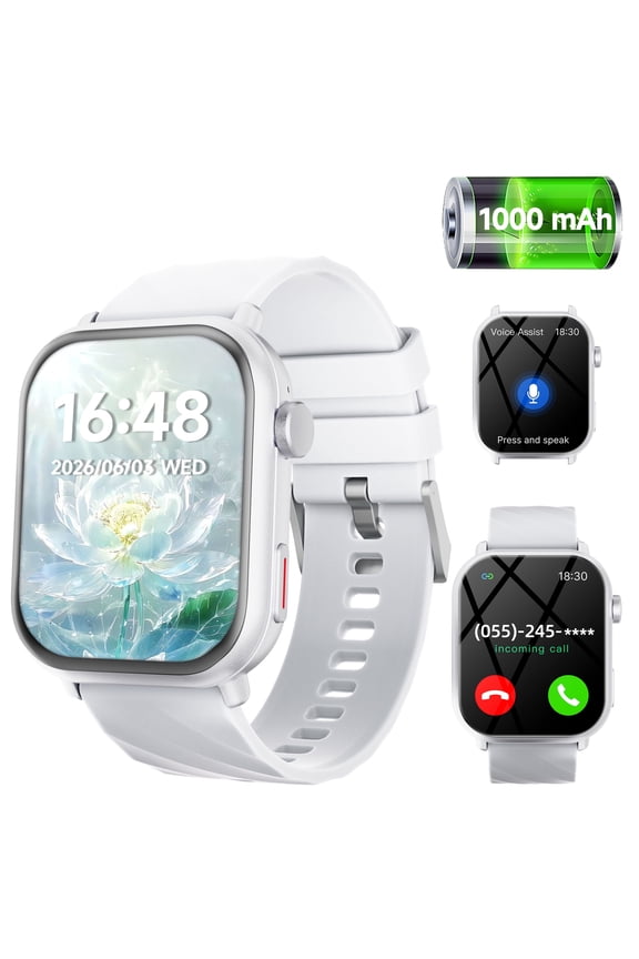 New 1.83"HD Screen Men Women Smart Watch 2026, with Bluetooth Call Answer Multi-Sports Modes 1000mAh 10 Days Battery Life Compatible with Android and iPhone-White