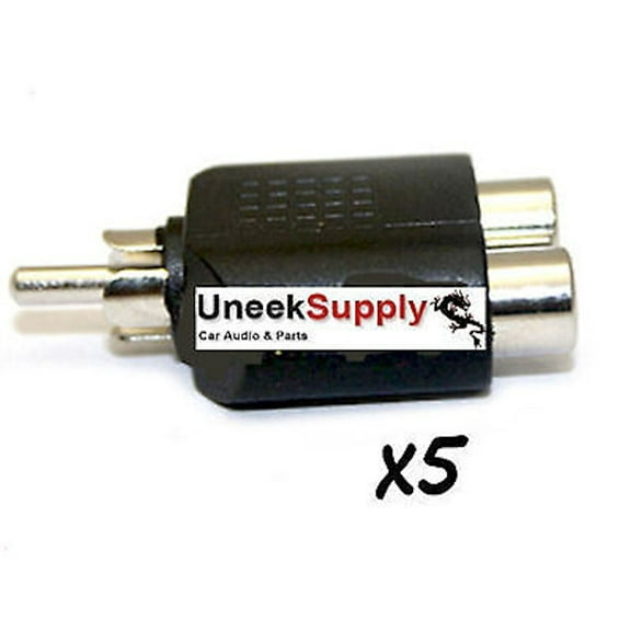 New 1 Male to 2 Female RCA PLUG AV Splitter Adapter 5 Pack