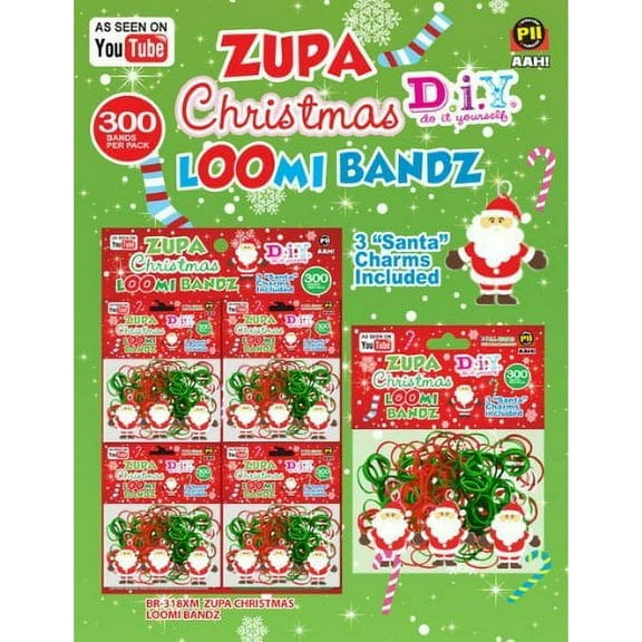New 1 Pack Christmas Loom Bands D.I.Y Bands 300-Pack Christmas Bands + 3 Christmas Loom Charms Bonus (BONUS 1 FUN CHOPS & 1 ZIPPER BRACELET)