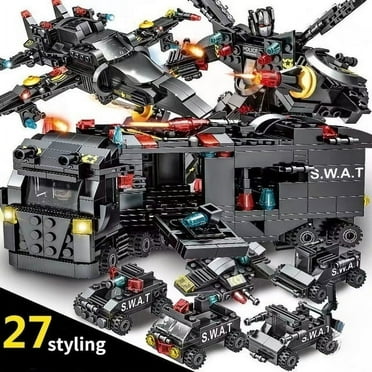 New 1000+PCS City Police Station Car Headquarters Building Blocks Truck SWAT Figure WW2 Military Bricks Toys for Children Kids